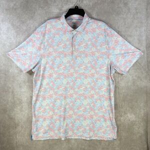 Johnnie-O Performance Polo Shirt XL Blue Pink Citrus Print Stretch Golf UPF 50